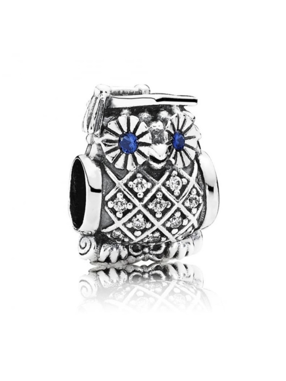 Pandora Graduate Owl Education Charm with Blue Crystal Eyes, 925